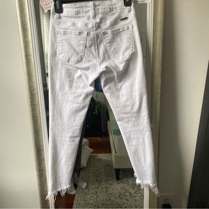 White Distressed Denim Cropped Skinny Jeans